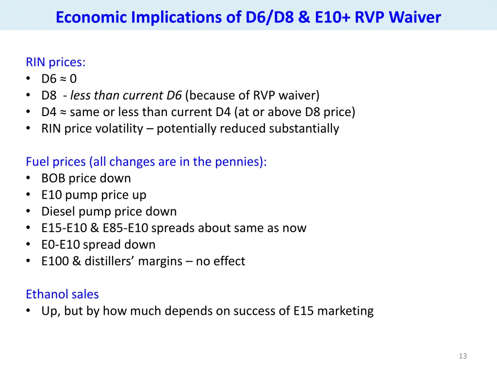 economic implications of d6 d8 e10 rvp waiver