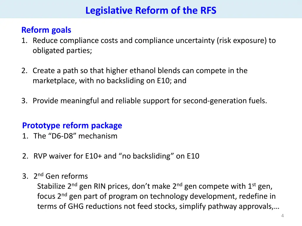 legislative reform of the rfs 1