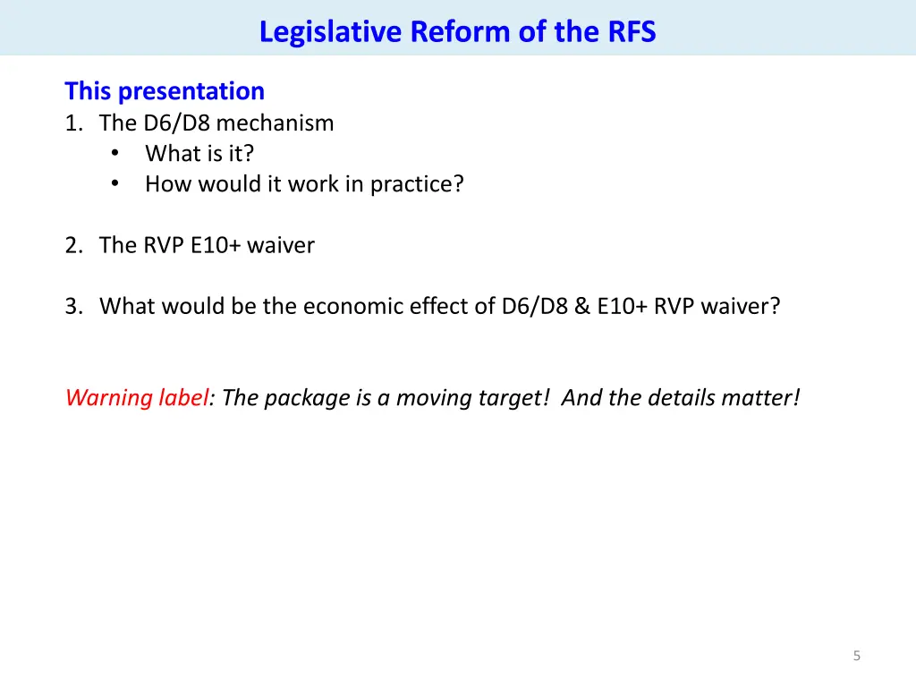 legislative reform of the rfs 2