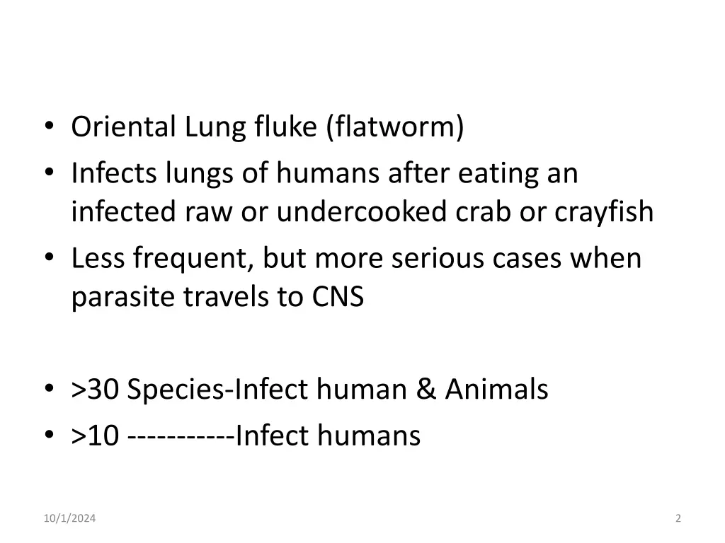 oriental lung fluke flatworm infects lungs