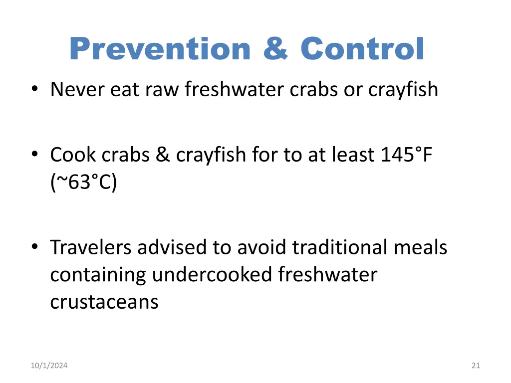 prevention control never eat raw freshwater crabs