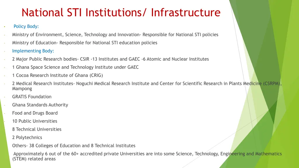 national sti institutions infrastructure