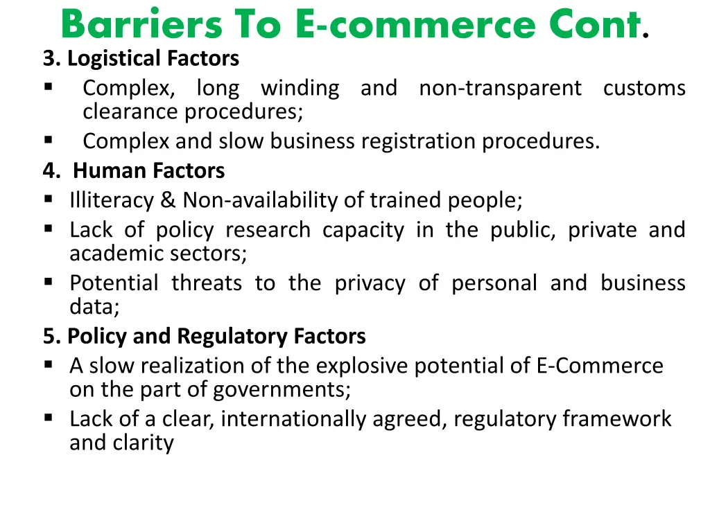 barriers to e commerce cont 3 logistical factors