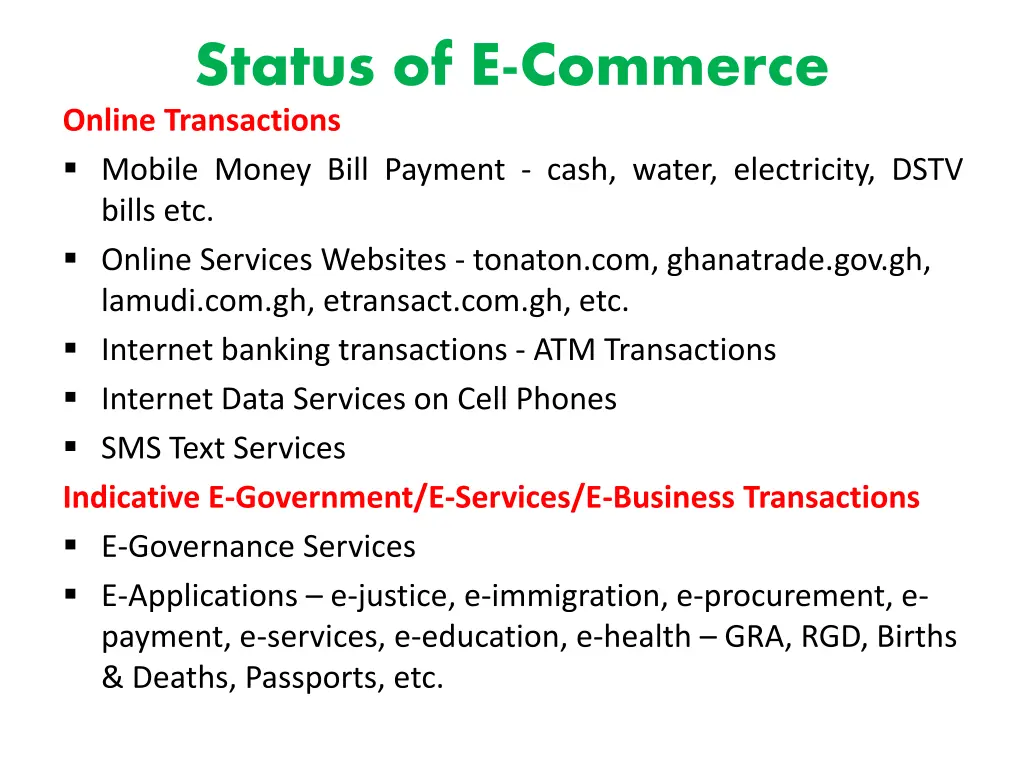 status of e commerce online transactions mobile