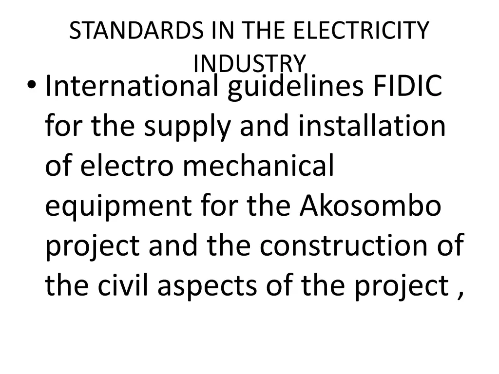 standards in the electricity industry