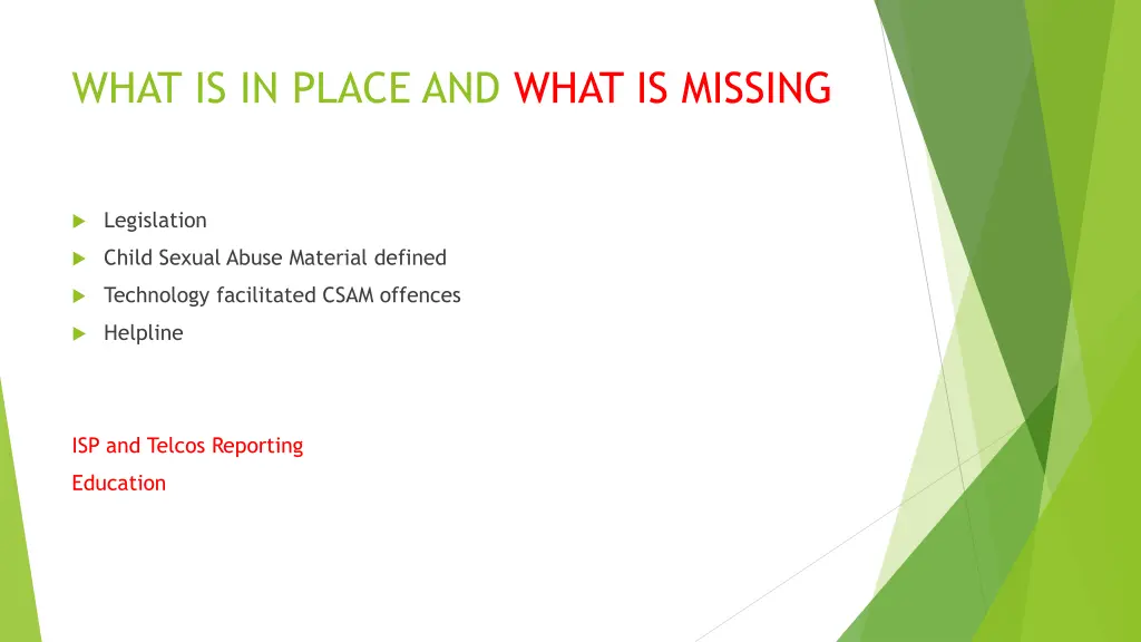 what is in place and what is missing