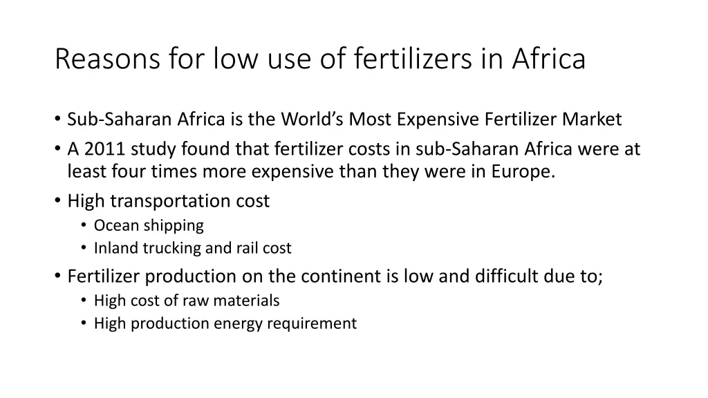 reasons for low use of fertilizers in africa