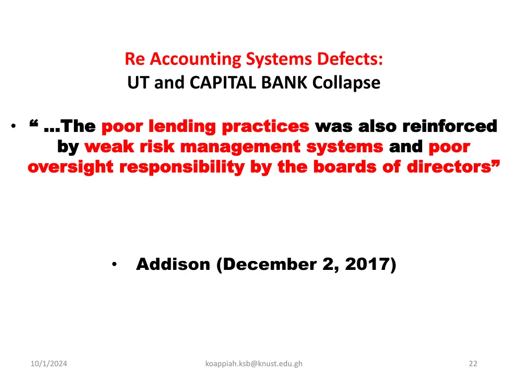 re accounting systems defects ut and capital bank