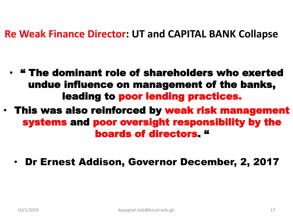 re weak finance director ut and capital bank