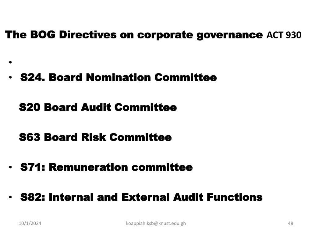 the bog directives on corporate governance 1