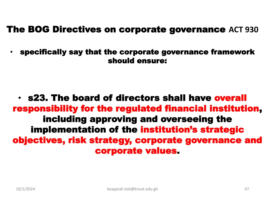 the bog directives on corporate governance