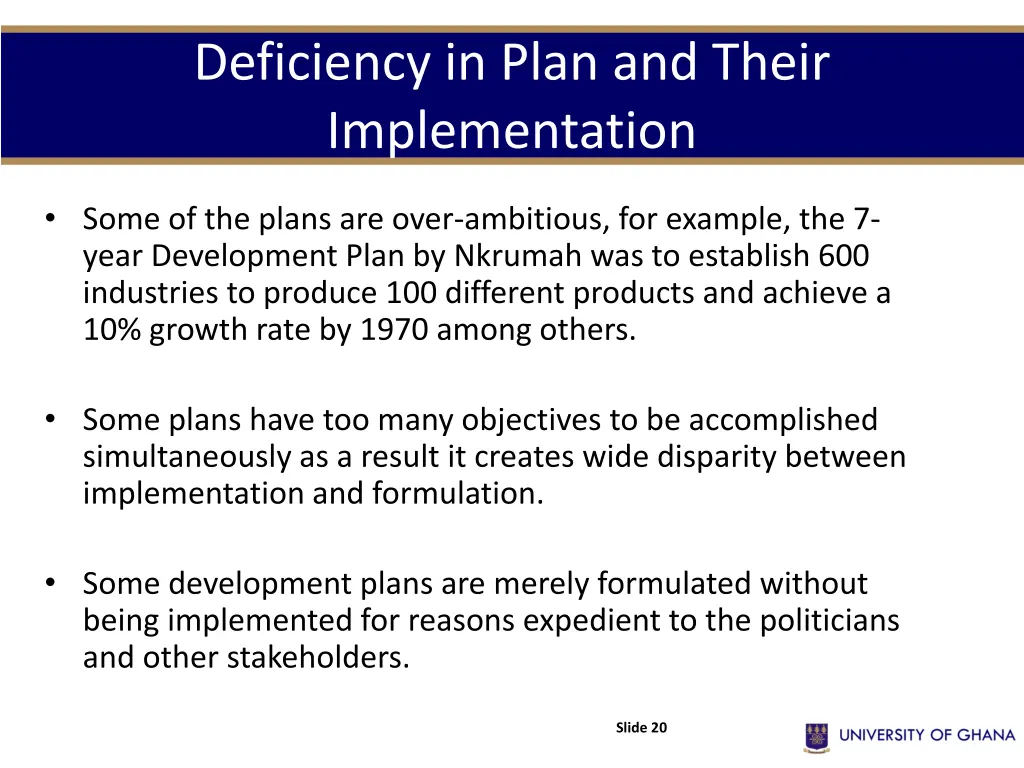 deficiency in plan and their implementation