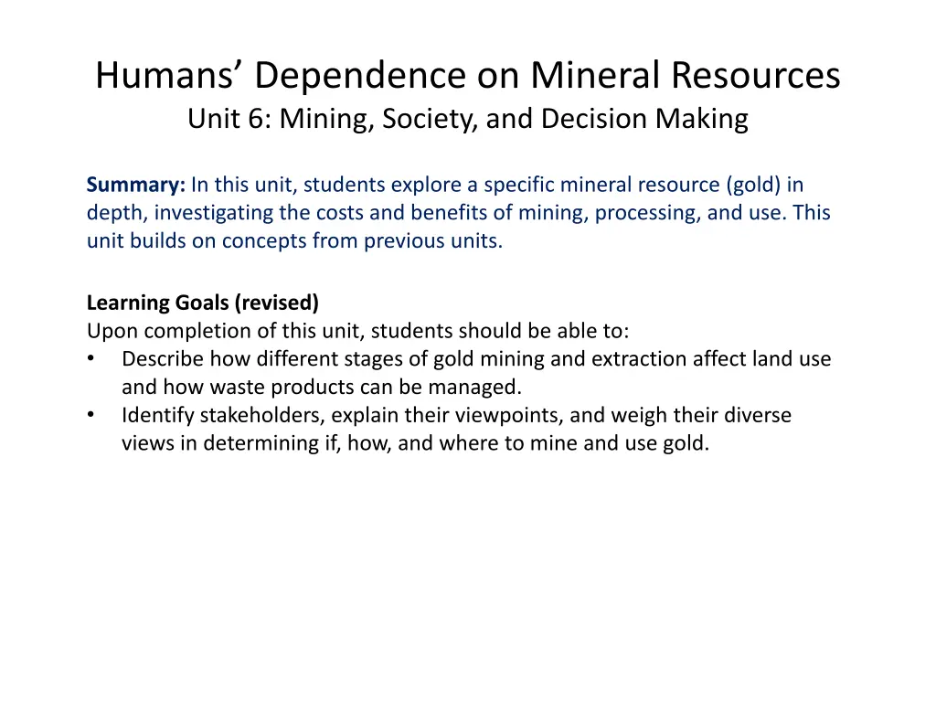 humans dependence on mineral resources unit 1