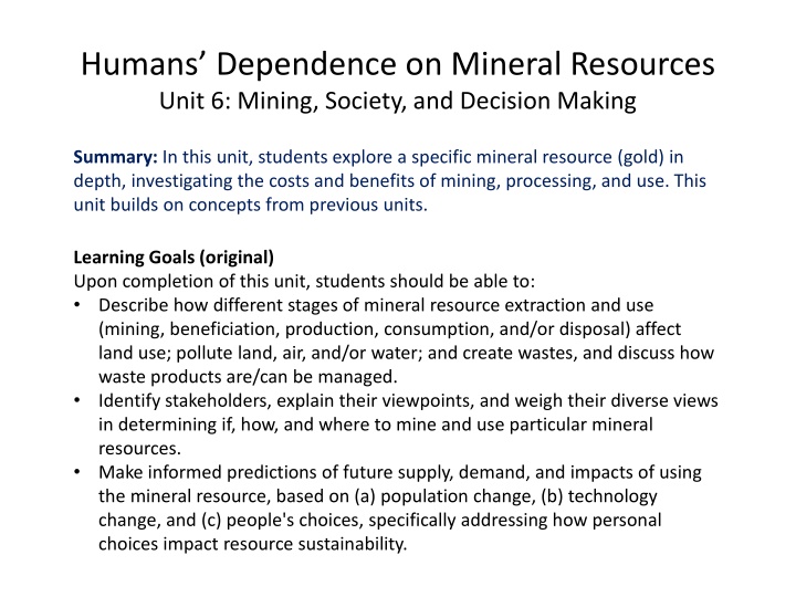 humans dependence on mineral resources unit