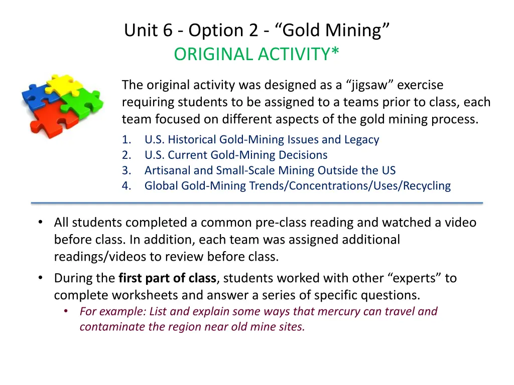 unit 6 option 2 gold mining original activity