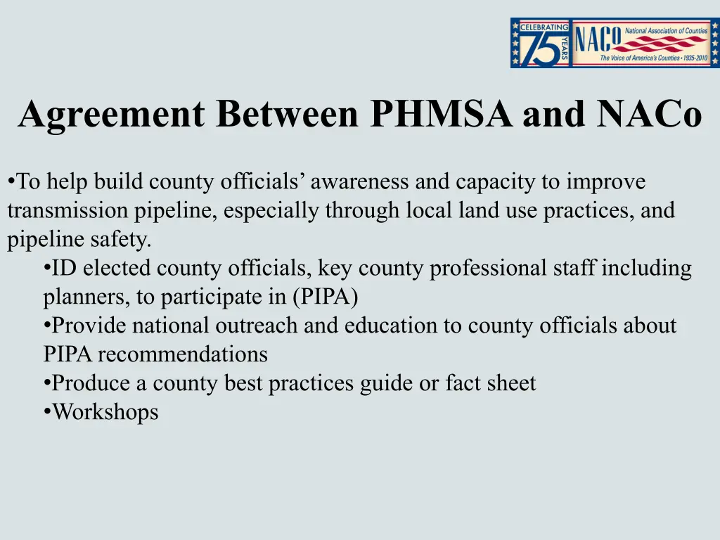 agreement between phmsa and naco