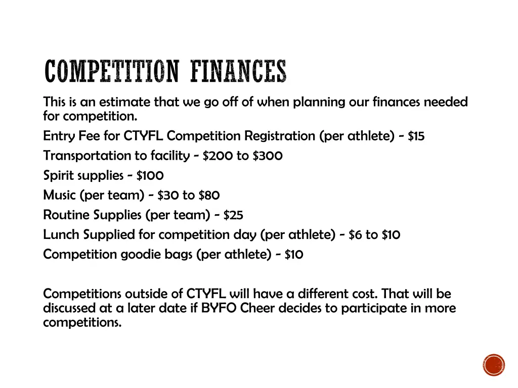 competition finances this is an estimate that