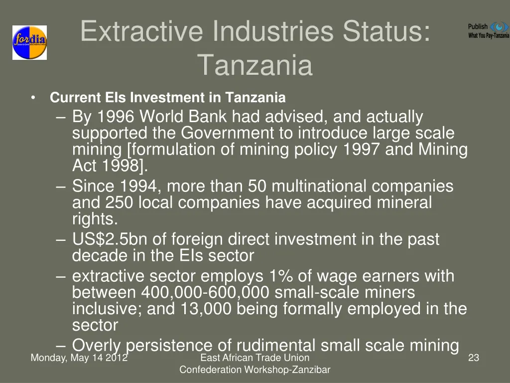 extractive industries status tanzania 1