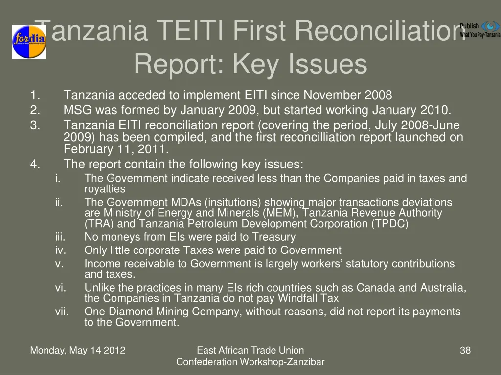 tanzania teiti first reconciliation report