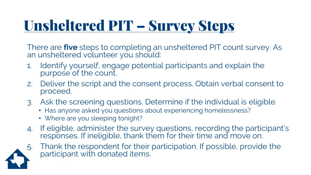 unsheltered pit survey steps