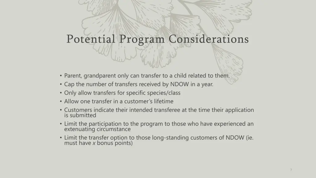 potential program considerations