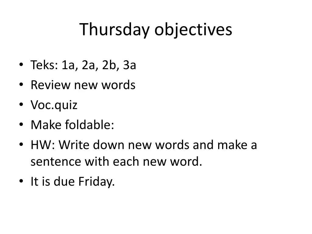 thursday objectives