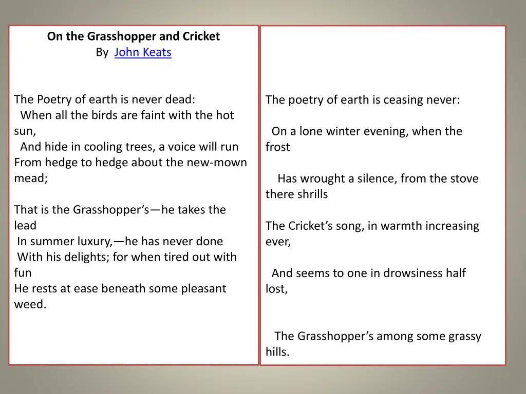 on the grasshopper and cricket by john keats