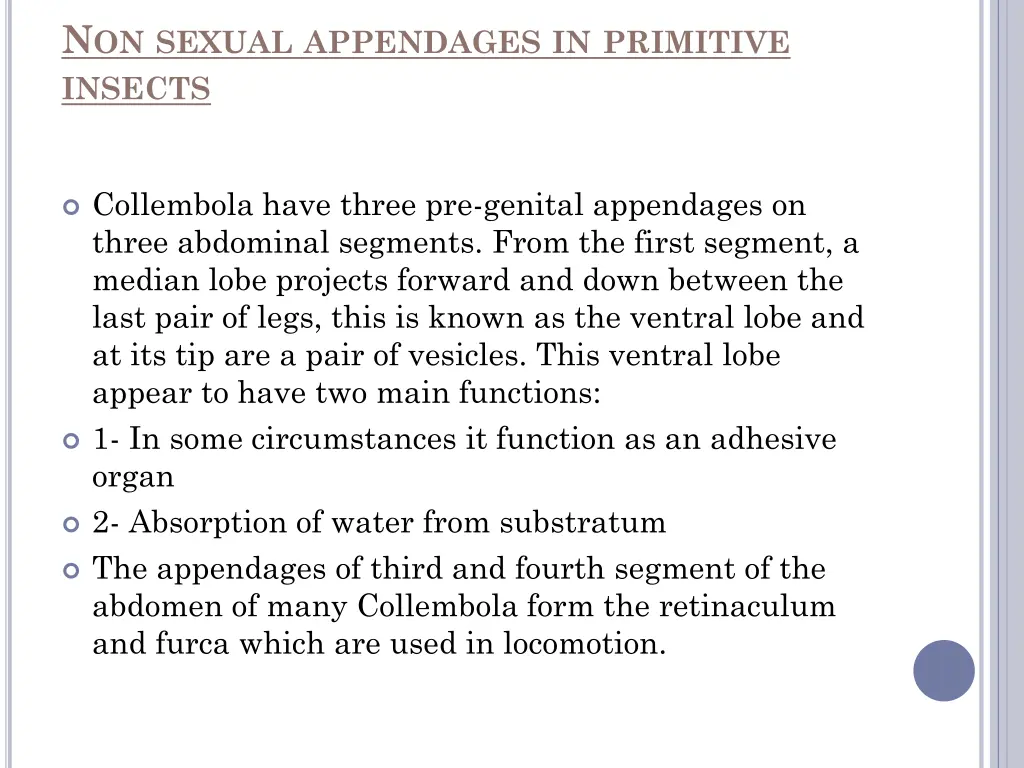 n on sexual appendages in primitive insects