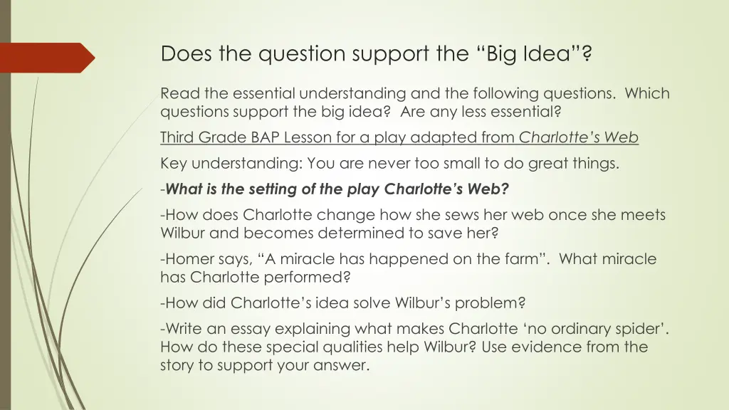 does the question support the big idea 1