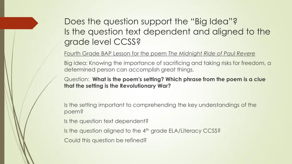 does the question support the big idea 2