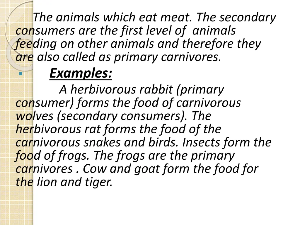 the animals which eat meat the secondary