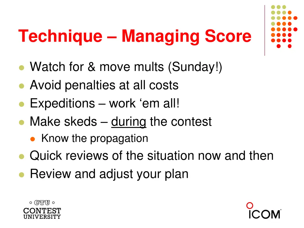 technique managing score