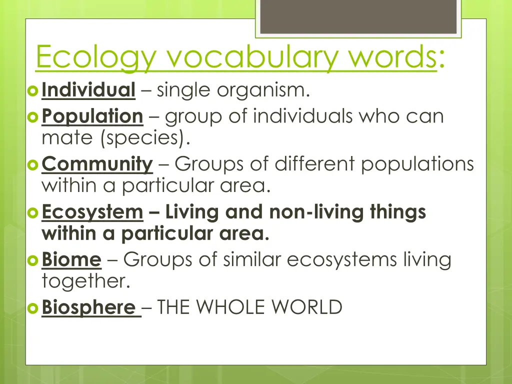 ecology vocabulary words individual single