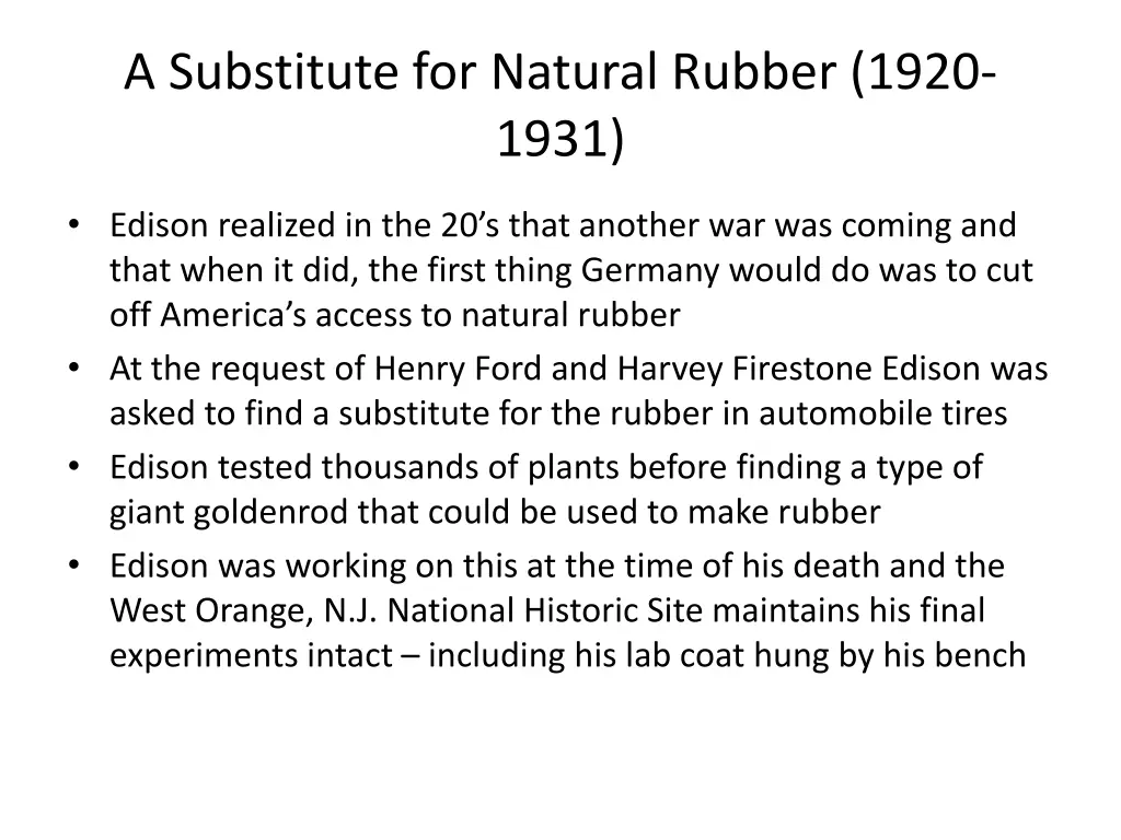 a substitute for natural rubber 1920 1931