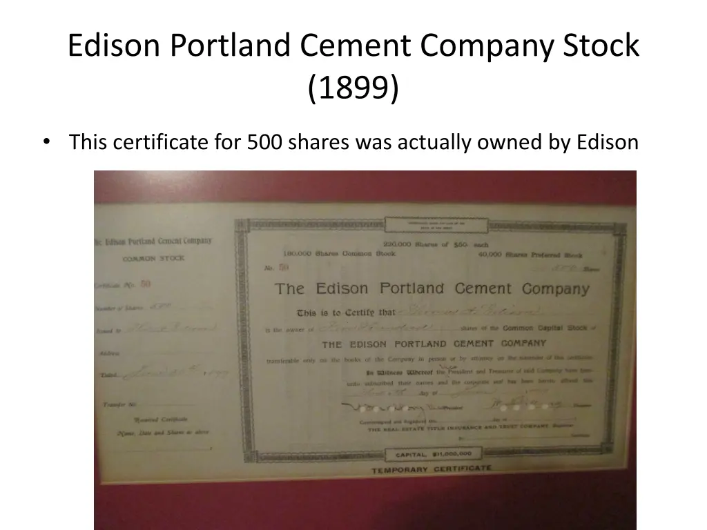 edison portland cement company stock 1899