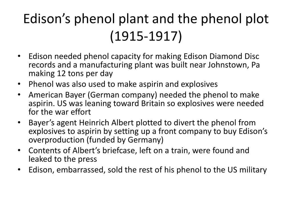 edison s phenol plant and the phenol plot 1915