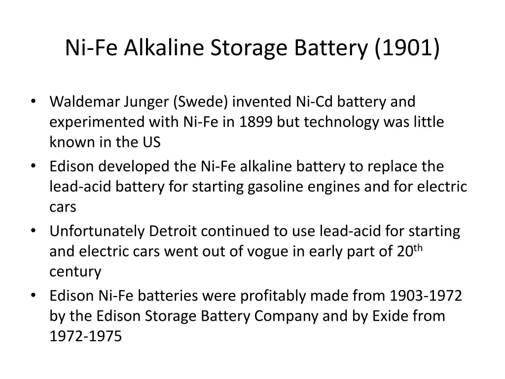 ni fe alkaline storage battery 1901