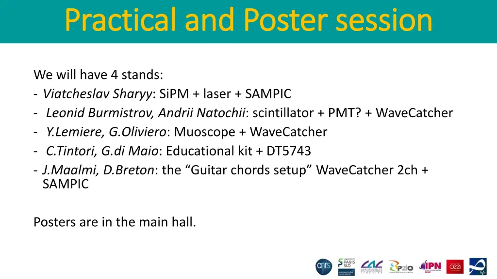 practical and poster session practical and poster