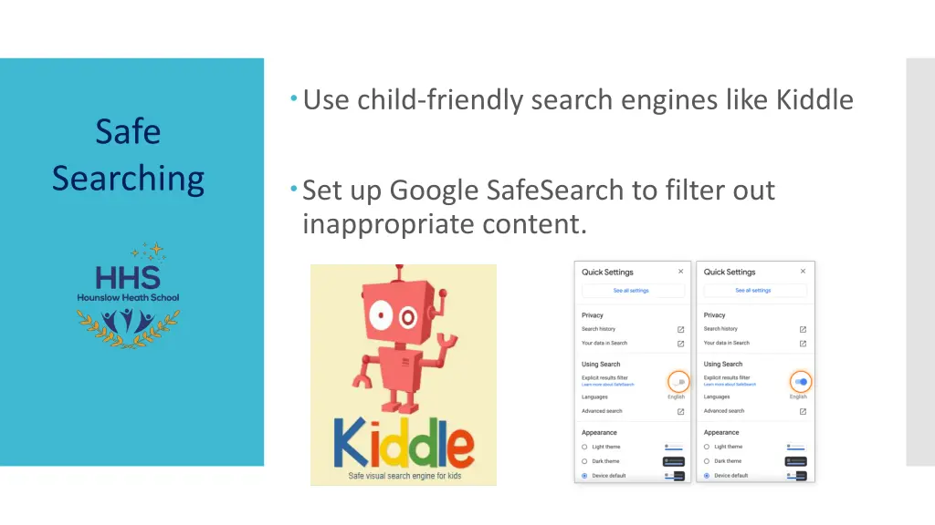 use child friendly search engines like kiddle