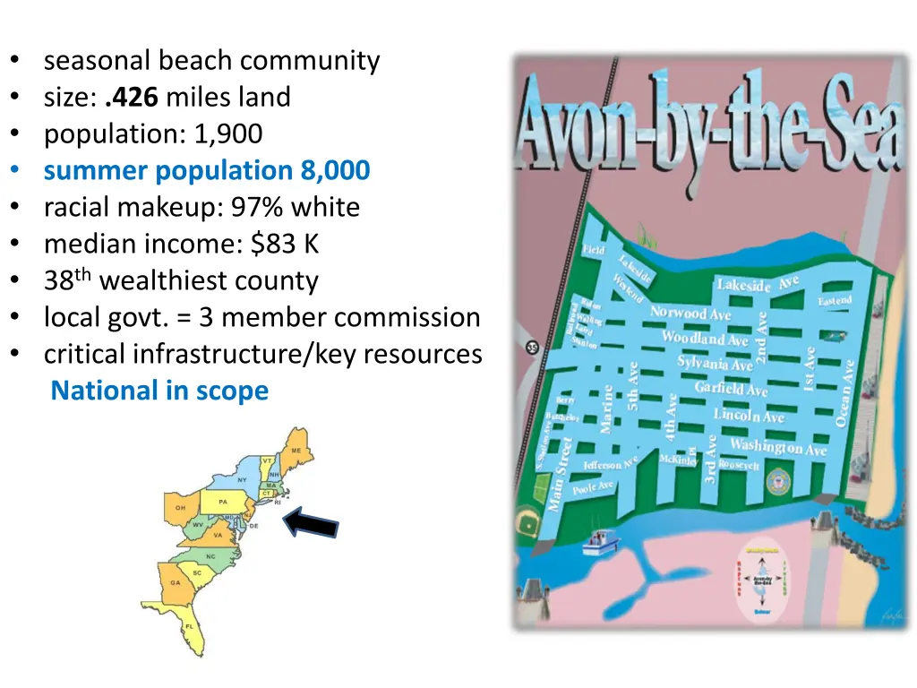 seasonal beach community size 426 miles land