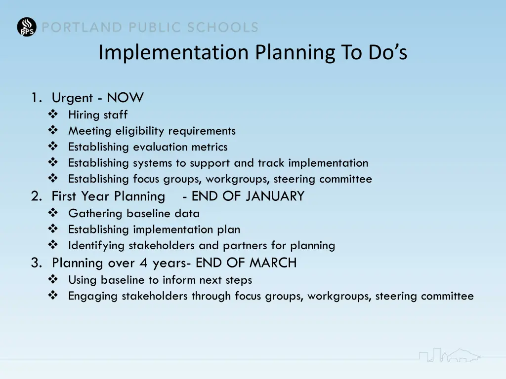 implementation planning to do s