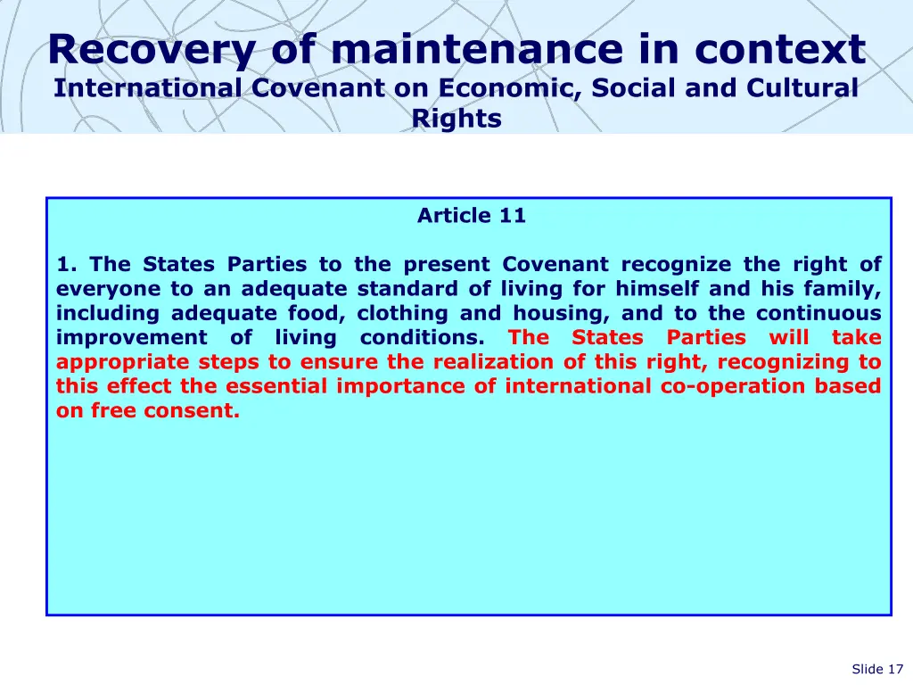 recovery of maintenance in context international 1