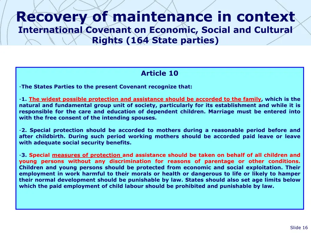 recovery of maintenance in context international