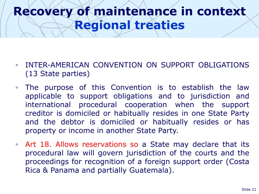 recovery of maintenance in context regional