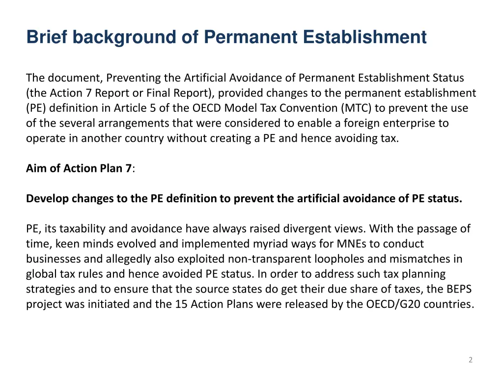 brief background of permanent establishment