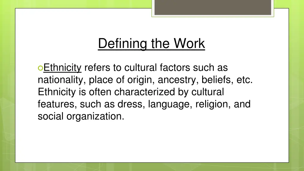 defining the work 4