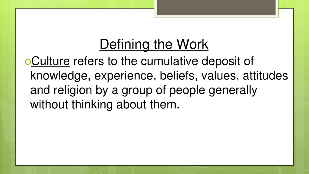 defining the work