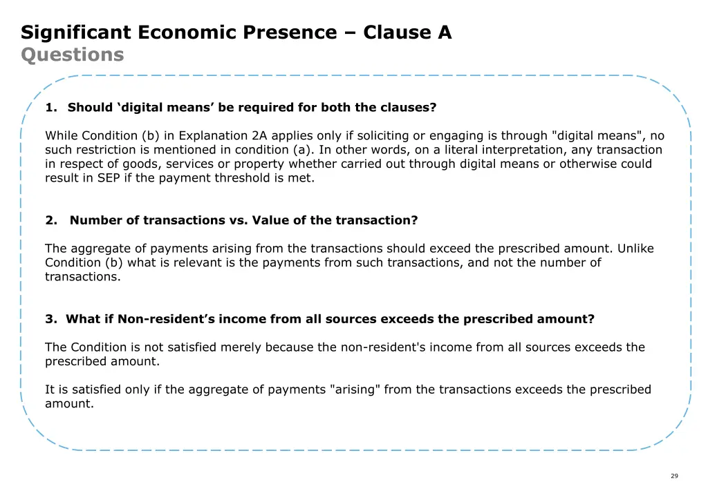 significant economic presence clause a questions