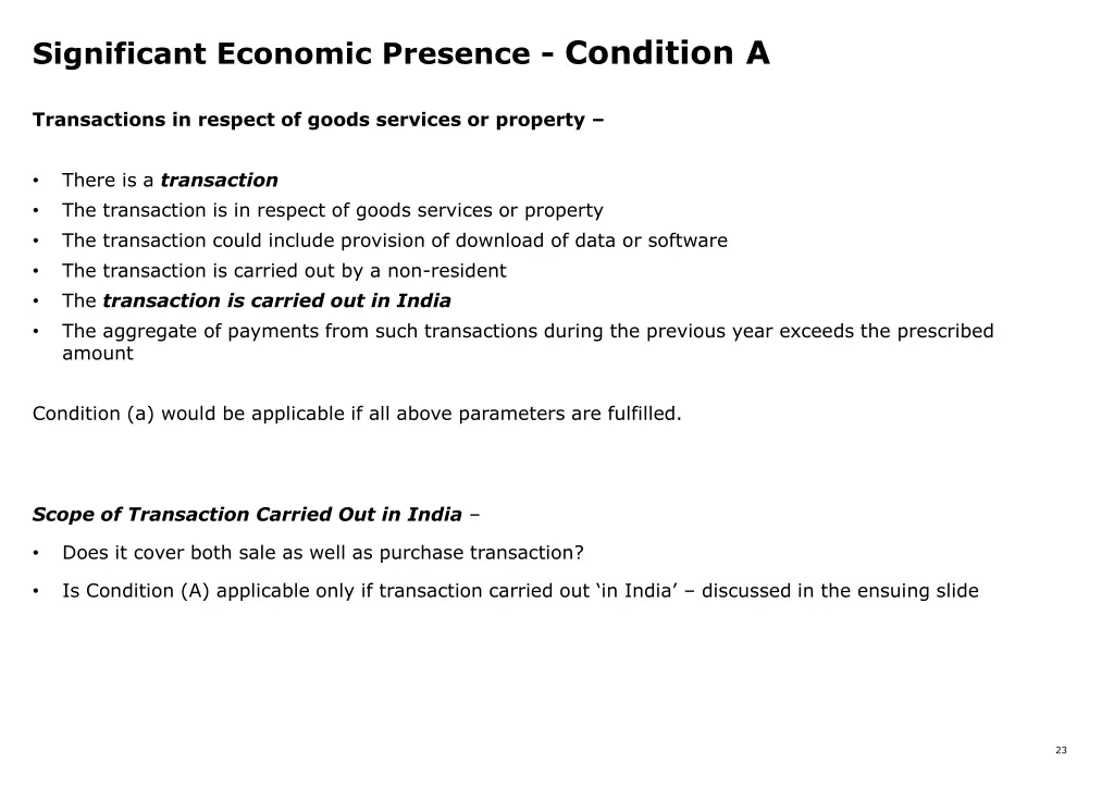 significant economic presence condition a