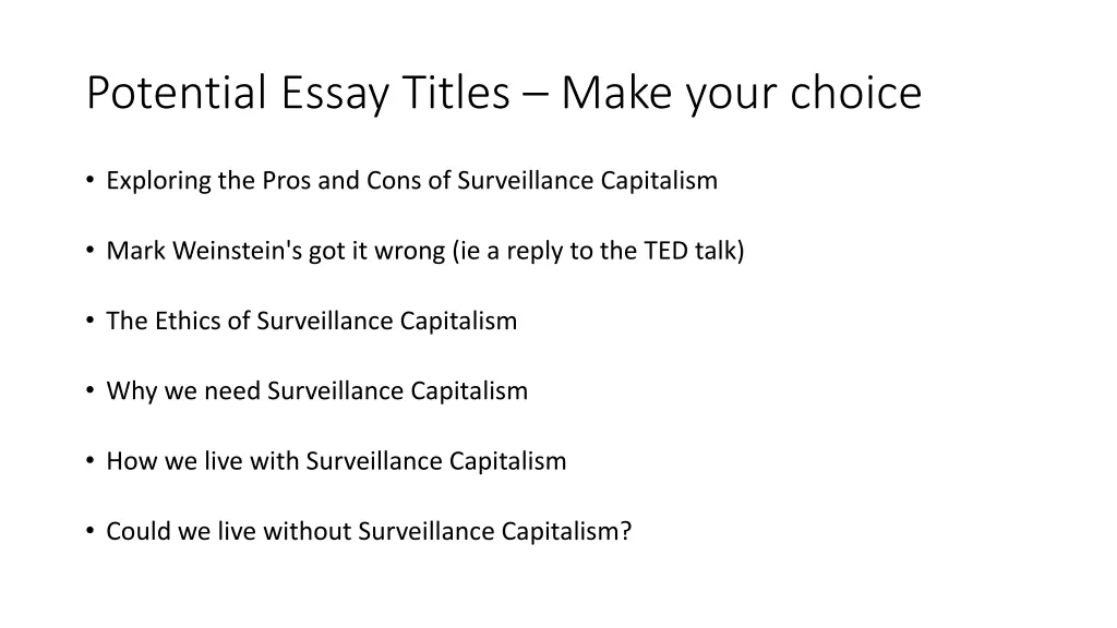 potential essay titles make your choice